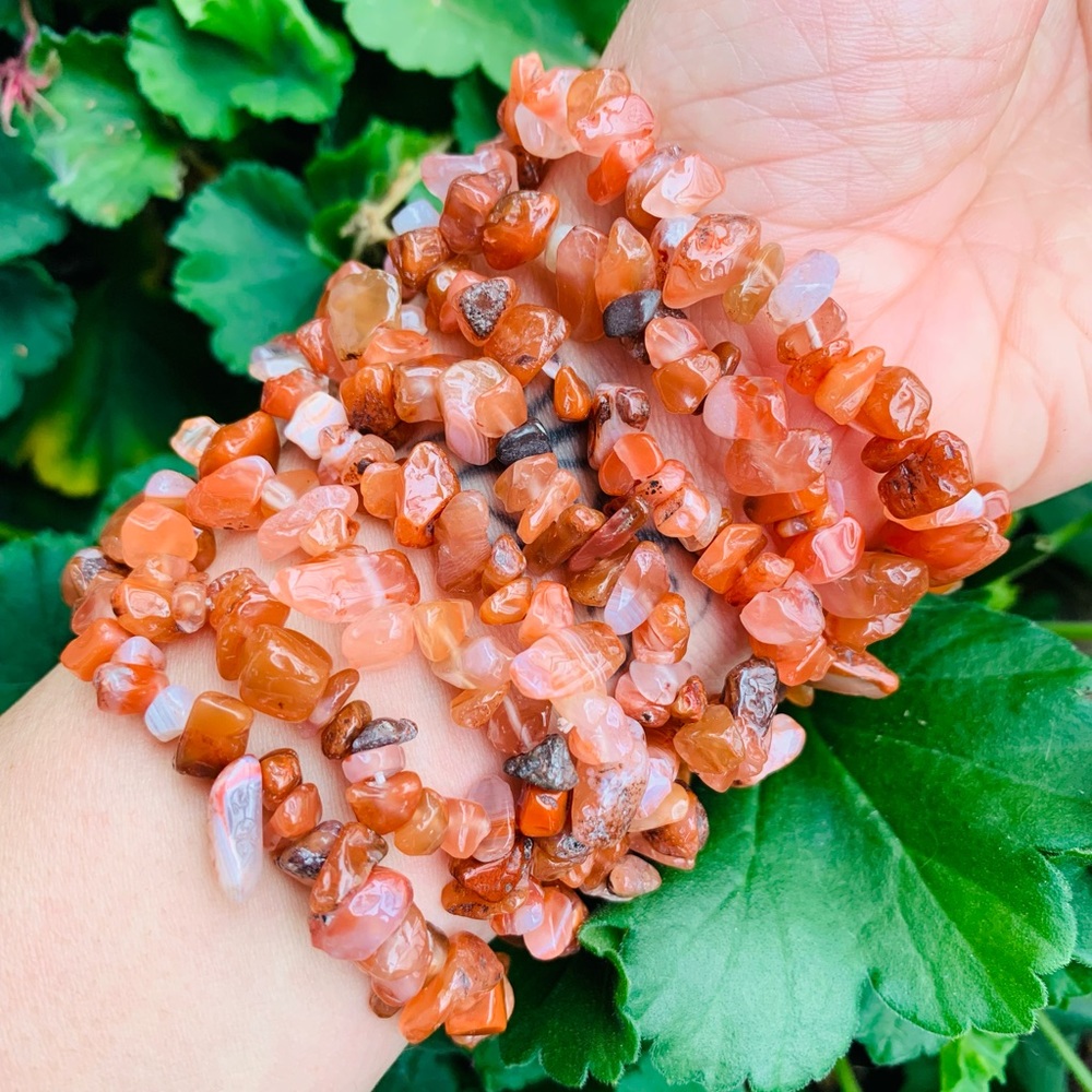 Genuine Carnelian Agate Gemstone Chip Bracelet